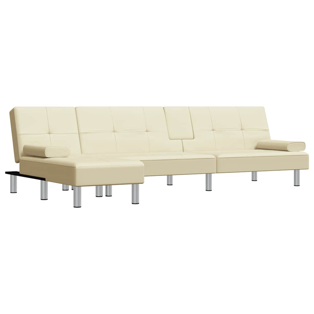 Divano Letto a L Crema 255x140x70 cm in Similpelle