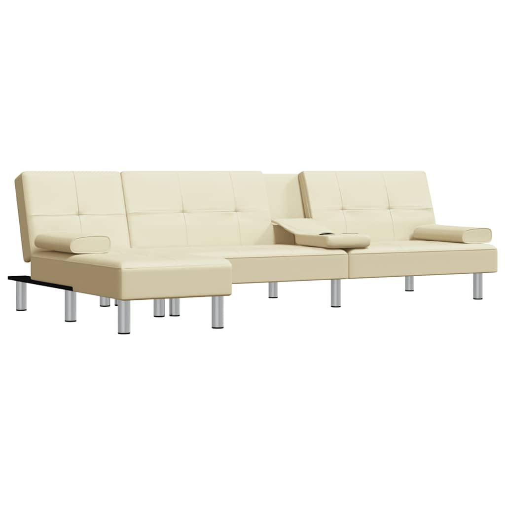 Divano Letto a L Crema 255x140x70 cm in Similpelle - homemem39