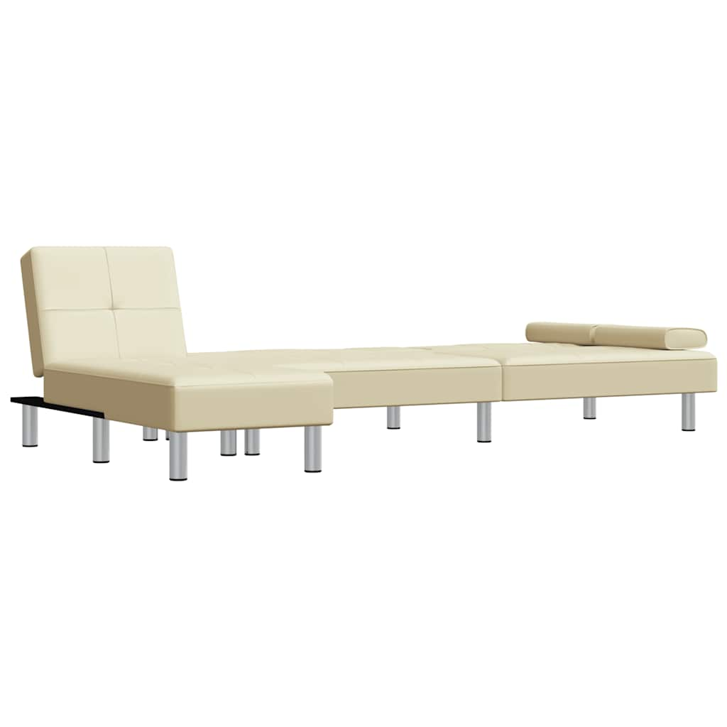 Divano Letto a L Crema 255x140x70 cm in Similpelle