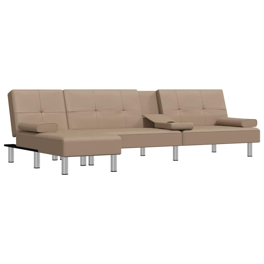 Divano Letto a L Cappuccino 255x140x70 cm in Similpelle