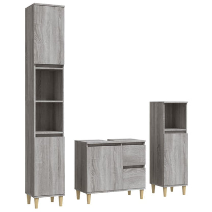 Set Mobili da Bagno 3 pz Grigio Sonoma in Legno Multistrato | homemem39