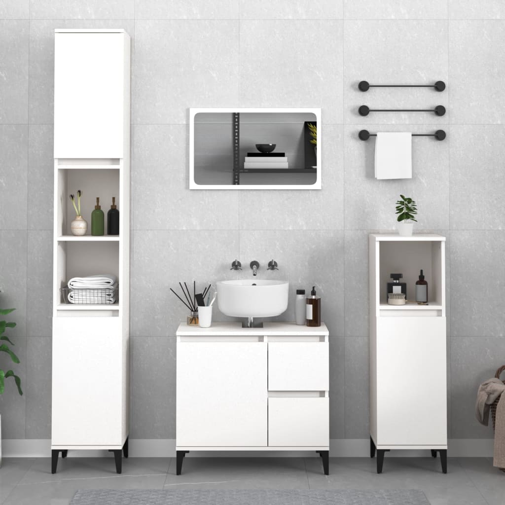 Set di Mobili da Bagno 3 pz Bianco in Legno Multistrato | homemem39