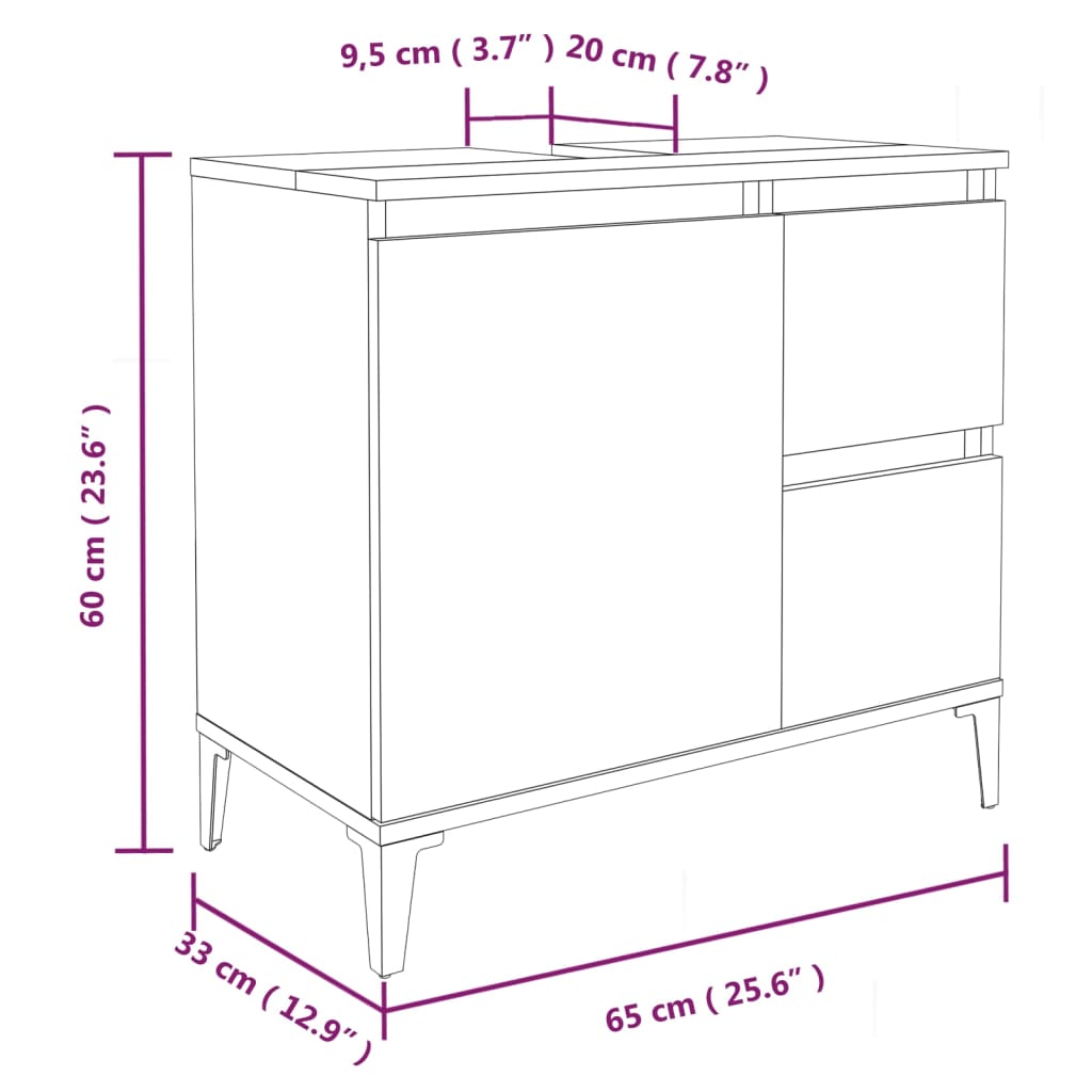 Set Mobili da Bagno 3 pz Rovere Fumo in Legno Multistrato