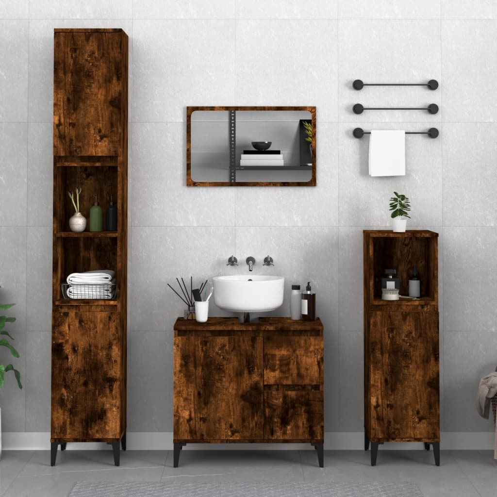 Set Mobili da Bagno 3 pz Rovere Fumo in Legno Multistrato | homemem39