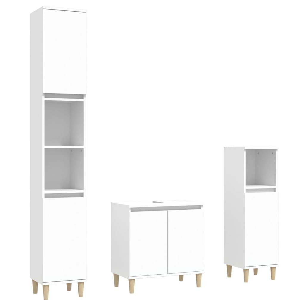 Set Mobili da Bagno 3 pz Bianco in Legno Multistrato | homemem39