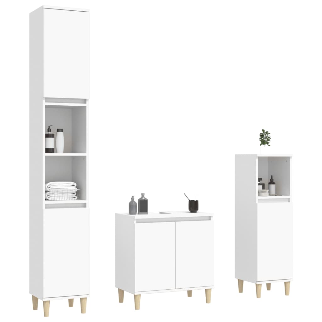 Set Mobili da Bagno 3 pz Bianco in Legno Multistrato | homemem39
