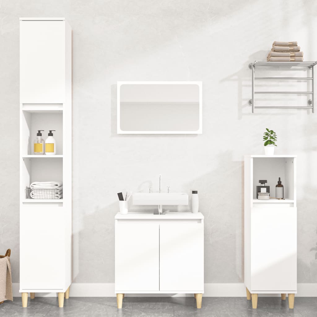 Set Mobili da Bagno 3 pz Bianco in Legno Multistrato | homemem39