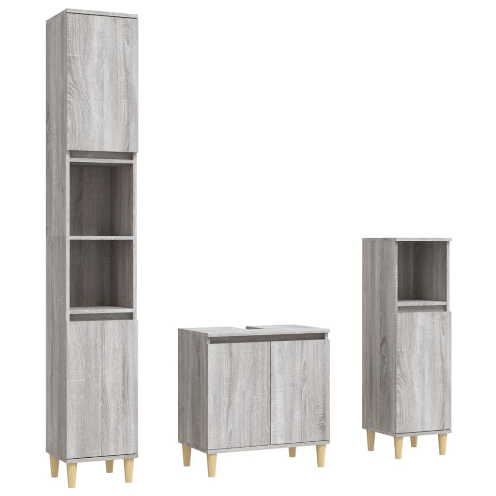 Set Mobili da Bagno 3 pz Grigio Sonoma in Legno Multistrato | homemem39