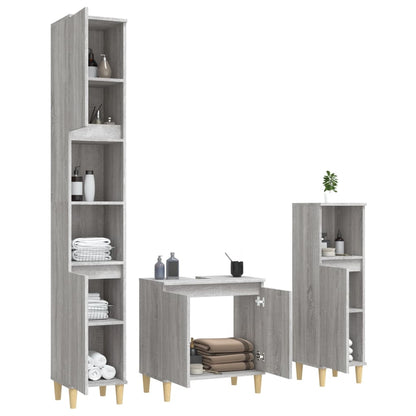 Set Mobili da Bagno 3 pz Grigio Sonoma in Legno Multistrato | homemem39