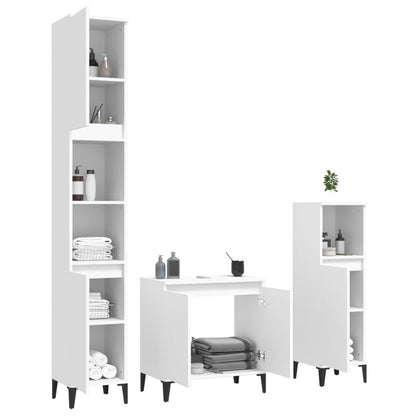 Set Mobili da Bagno 3 pz Bianco in Legno Multistrato