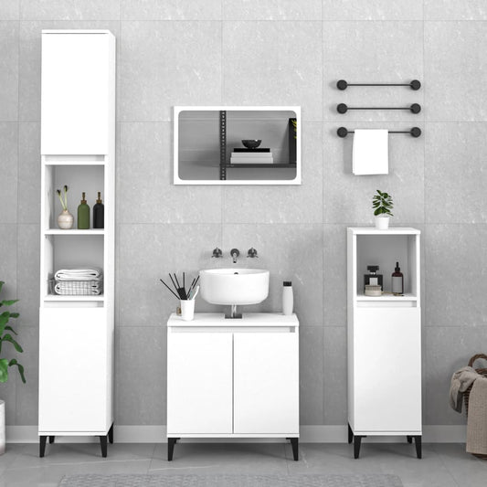Set Mobili da Bagno 3 pz Bianco in Legno Multistrato | homemem39