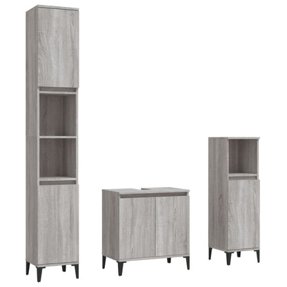 Set Mobili da Bagno 3 pz Grigio Sonoma in Legno Multistrato | homemem39