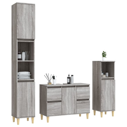 Set Mobili da Bagno 3 pz Grigio Sonoma in Legno Multistrato | homemem39