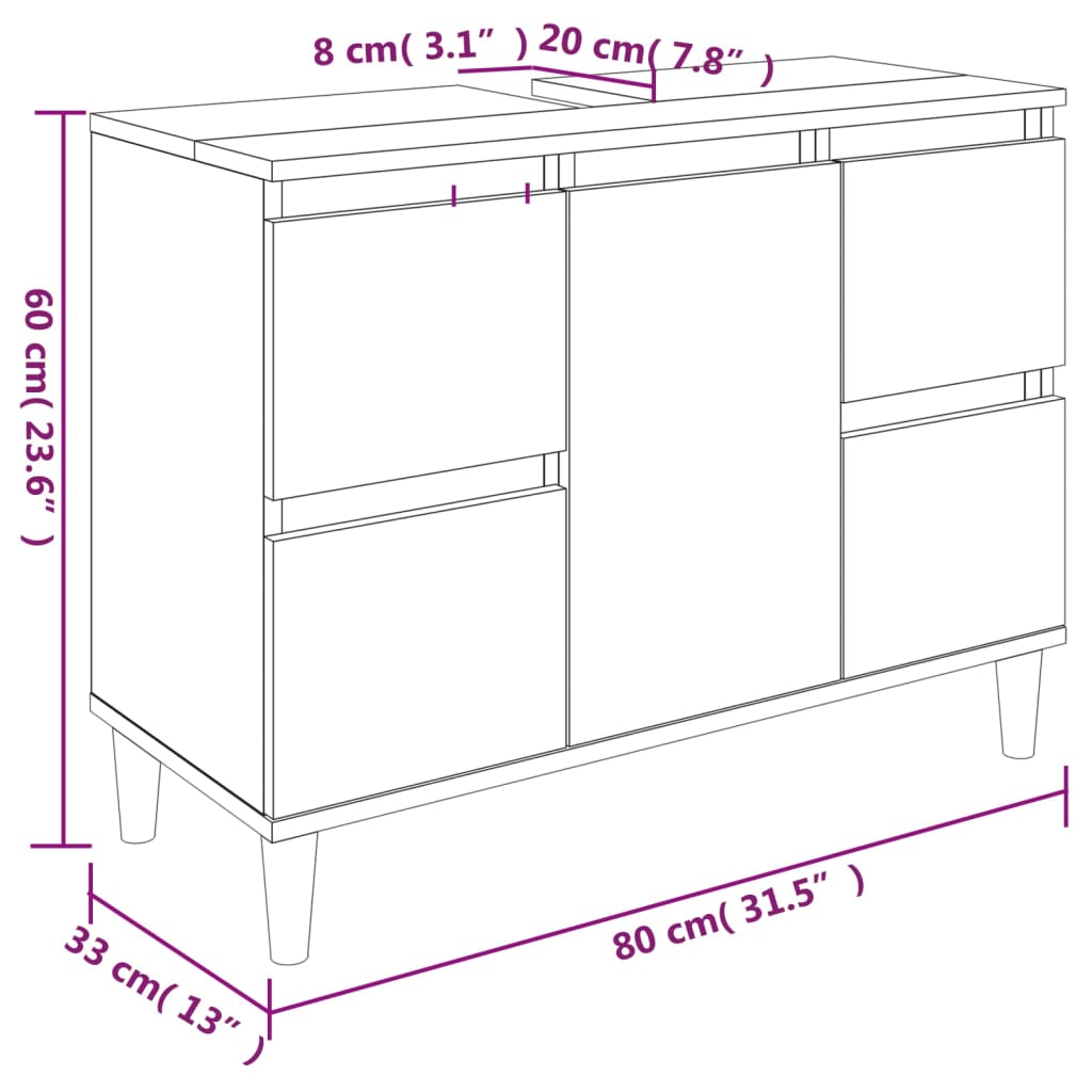 Set Mobili da Bagno 3 pz Grigio Sonoma in Legno Multistrato | homemem39
