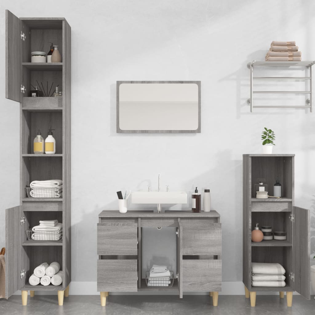 Set Mobili da Bagno 3 pz Grigio Sonoma in Legno Multistrato | homemem39