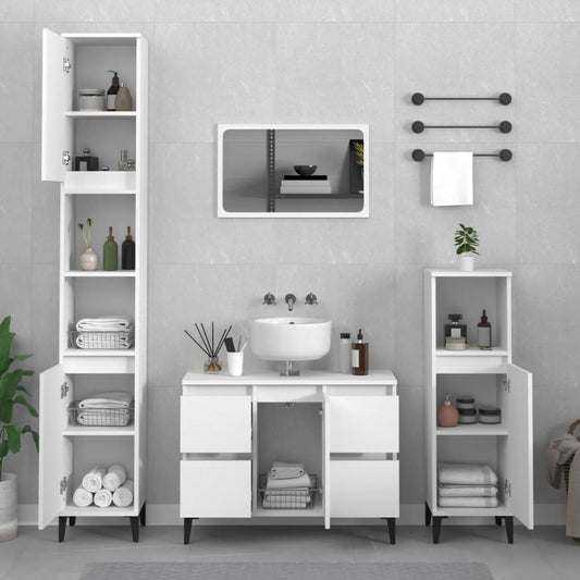 Set Mobili da Bagno 3 pz Bianco in Legno Multistrato | homemem39