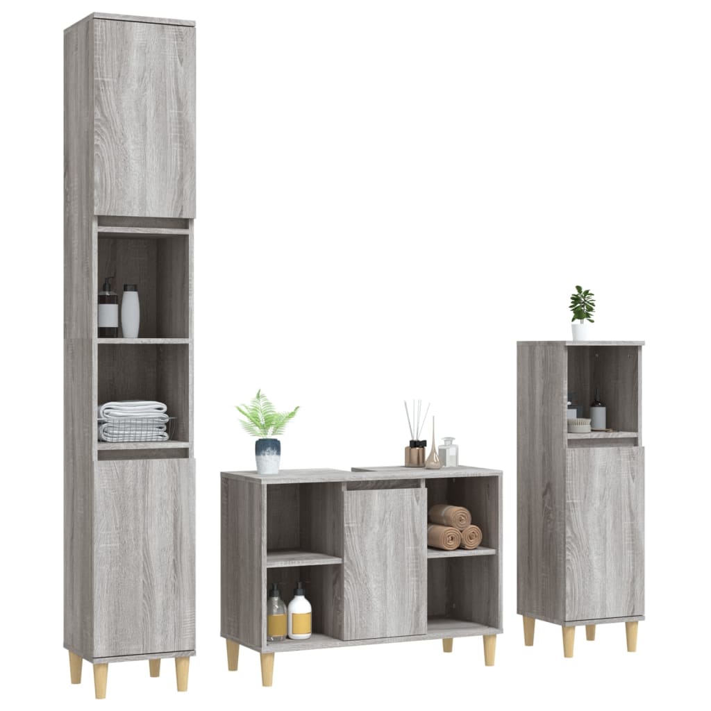 Set Mobili da Bagno 3 pz Grigio Sonoma in Legno Multistrato | homemem39