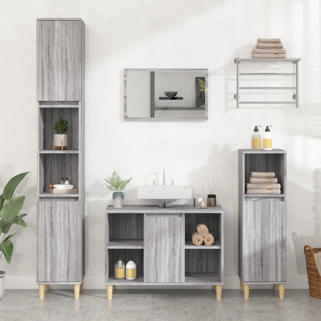 Set Mobili da Bagno 3 pz Grigio Sonoma in Legno Multistrato | homemem39