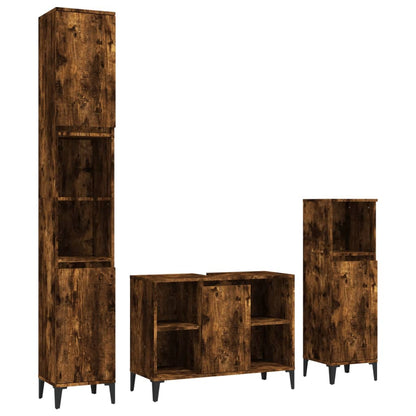 Set Mobili da Bagno 3 pz Rovere Fumo in Legno Multistrato | homemem39