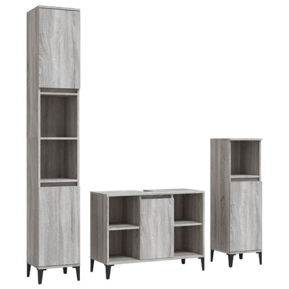 Set Mobili da Bagno 3 pz Grigio Sonoma in Legno Multistrato | homemem39