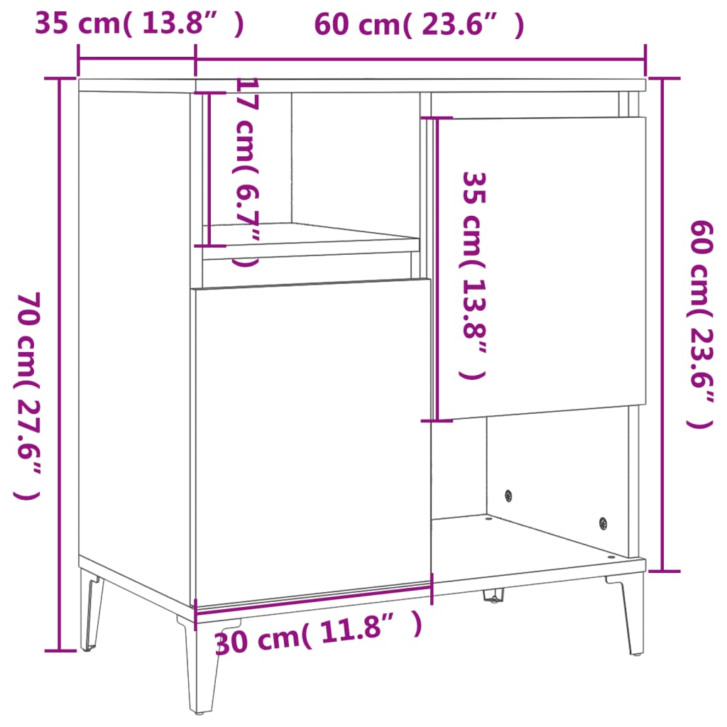 Credenze 3pz 60x35x70 cm in legno multistrato