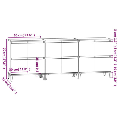 Credenze 3pz Bianche 60x35x70 cm in Legno Multistrato