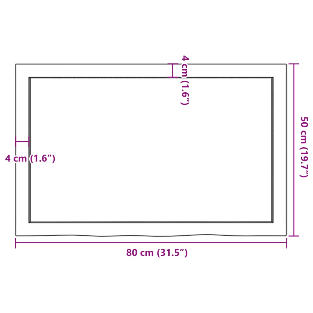 Piano per Tavolo 80x50x(2-4) cm in Rovere Massello Non Trattato - homemem39