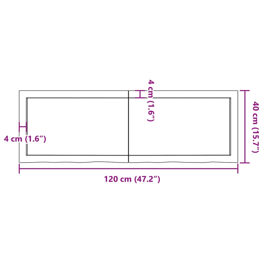 Piano per Tavolo 120x40x(2-4)cm in Rovere Massello Non Trattato - homemem39