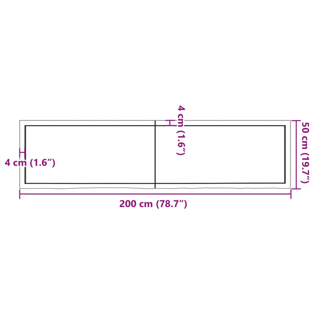 Piano per Tavolo 200x50x(2-6)cm in Rovere Massello Non Trattato - homemem39