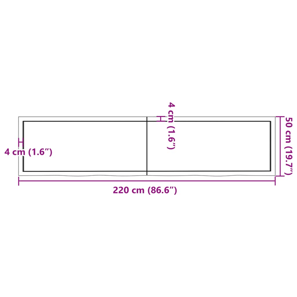 Piano per Tavolo 220x50x(2-6)cm in Rovere Massello Non Trattato - homemem39