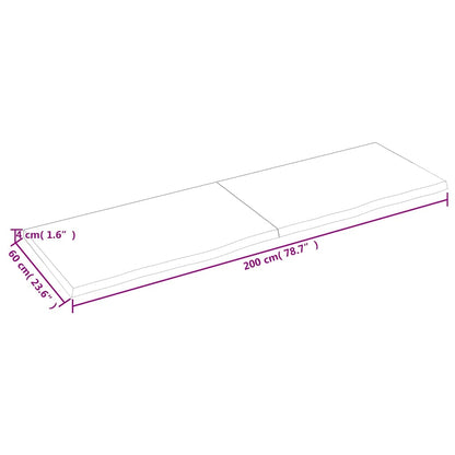 Piano Tavolo Marrone 200x60x(2-4) cm Massello Rovere Trattato - homemem39