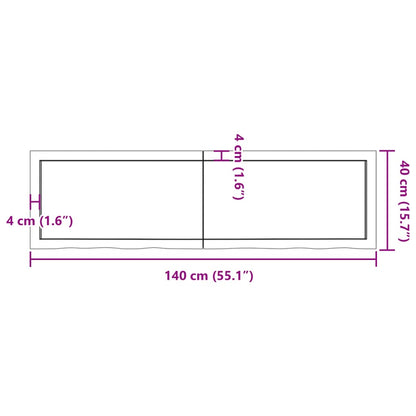 Piano Tavolo Marrone 140x40x(2-4) cm Rovere Massello Trattato - homemem39