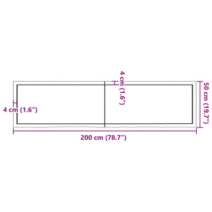 Piano Tavolo Marrone 200x50x(2-4) cm Rovere Massello Trattato - homemem39