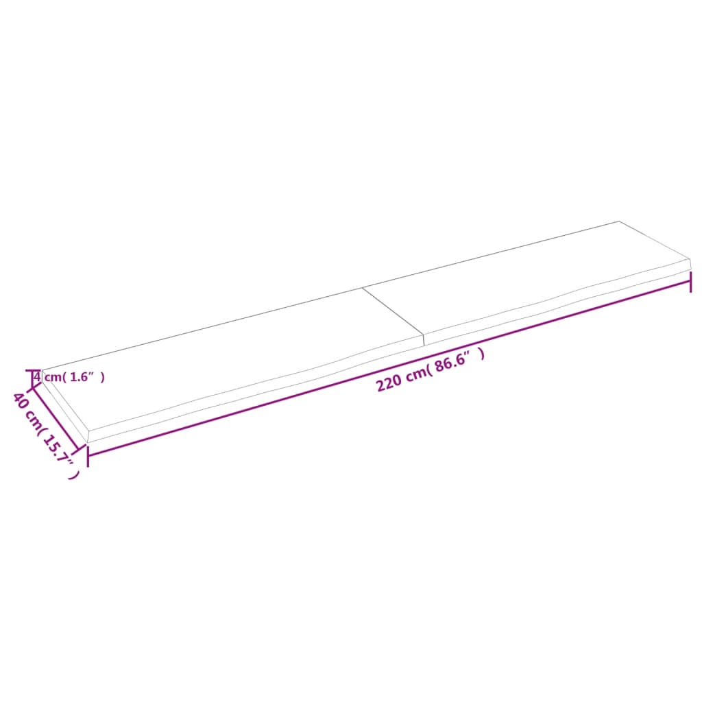 Piano Tavolo Marrone 220x40x(2-4) cm Rovere Massello Trattato - homemem39