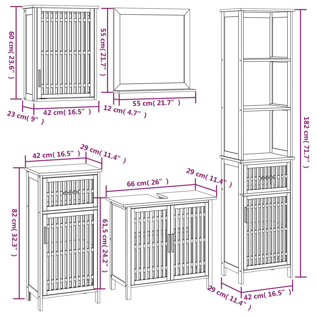 Set Mobili da Bagno 5pz in Legno Massello di Noce | homemem39