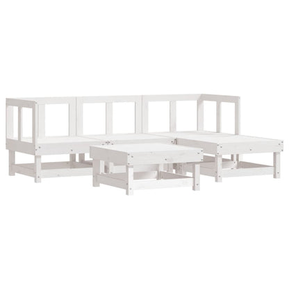 Set Divani da Giardino 5pz con Cuscini in Legno Massello Bianco - homemem39