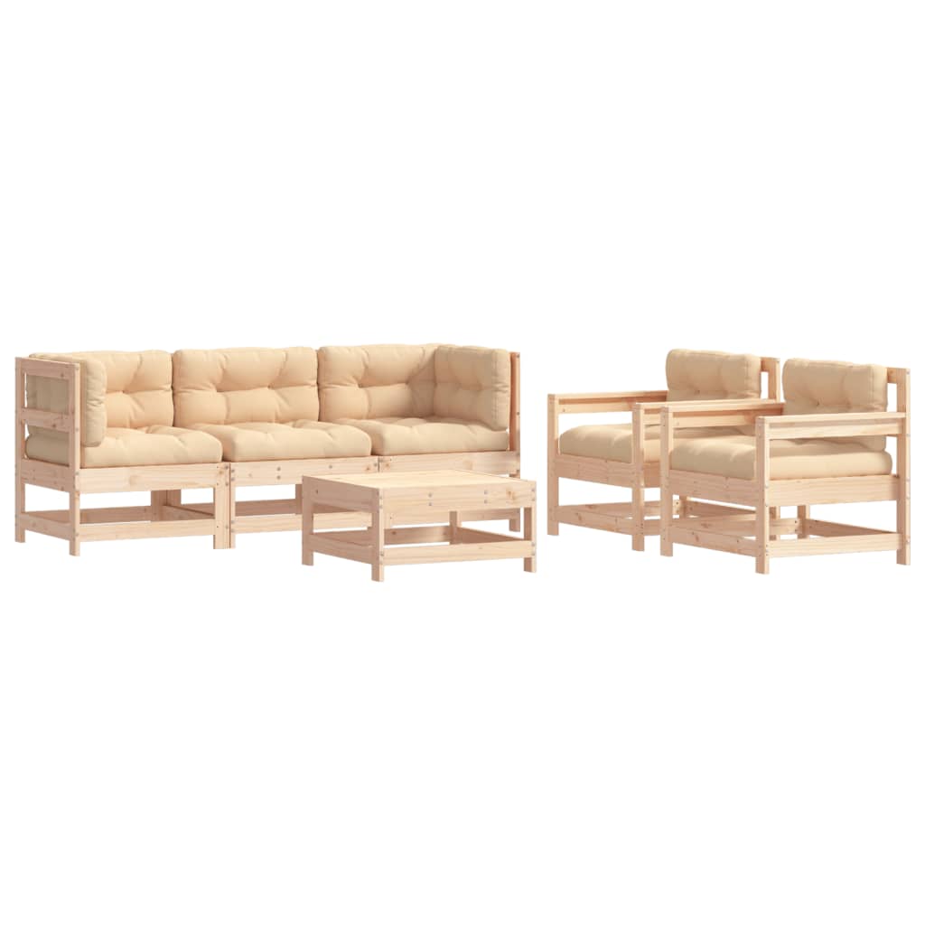 Set Divani da Giardino 6 pz con Cuscini in Legno Massello | homemem39
