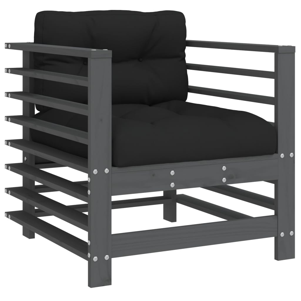 Set Divani da Giardino 7pz con Cuscini in Legno Massello Grigio - homemem39