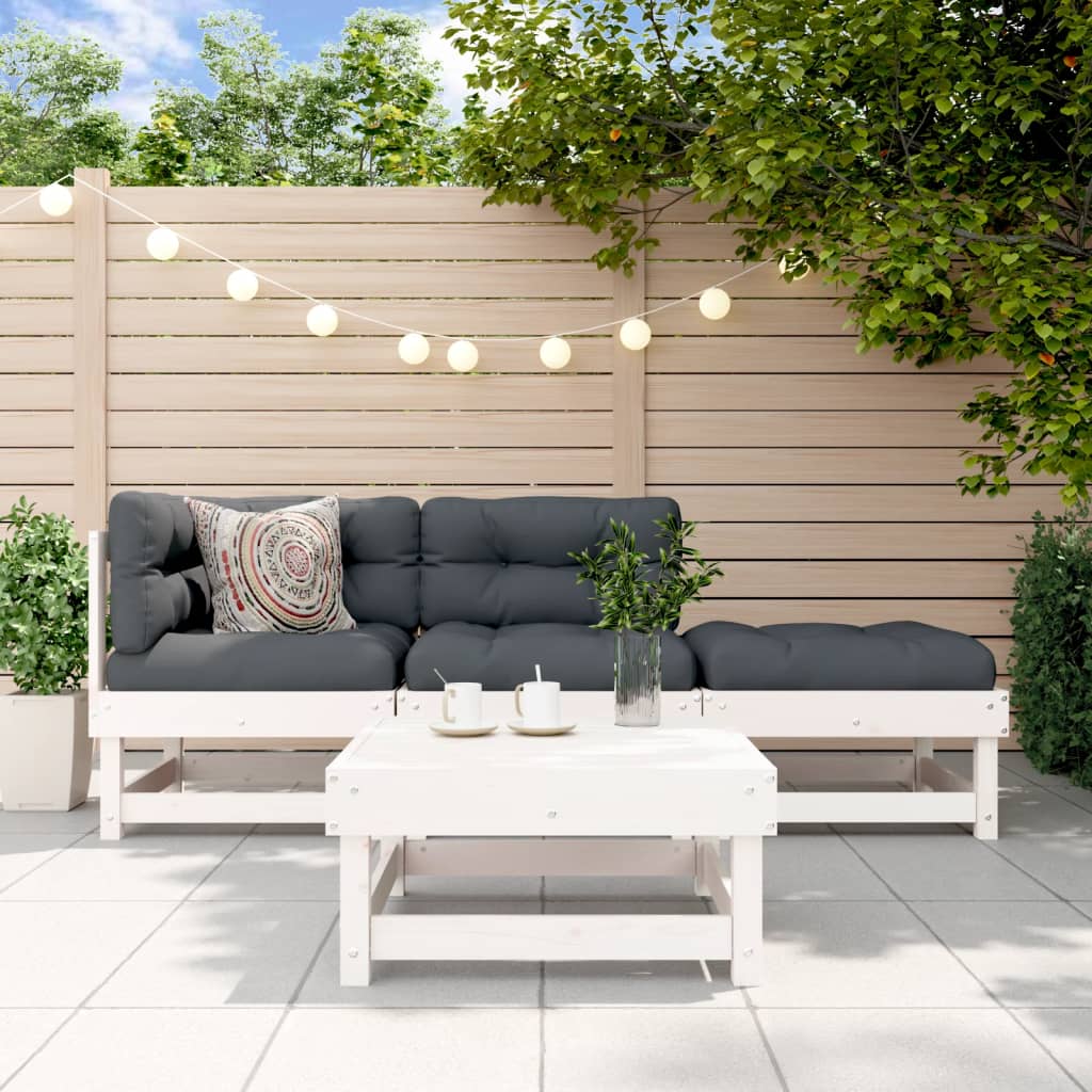Set Divani da Giardino 4pz con Cuscini in Legno Massello Bianco - homemem39