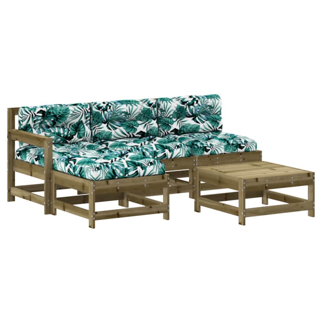 Set Divani da Giardino 5pz con Cuscini Legno Impregnato di Pino | homemem39