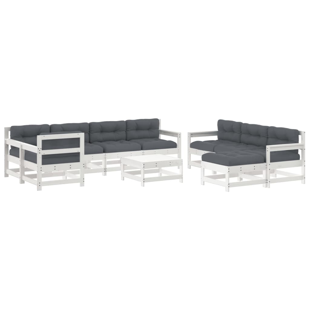 Set Divani da Giardino 10 pz con Cuscini Legno Massello Bianco | homemem39