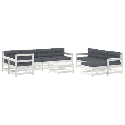 Set Divani da Giardino 10 pz con Cuscini Legno Massello Bianco | homemem39