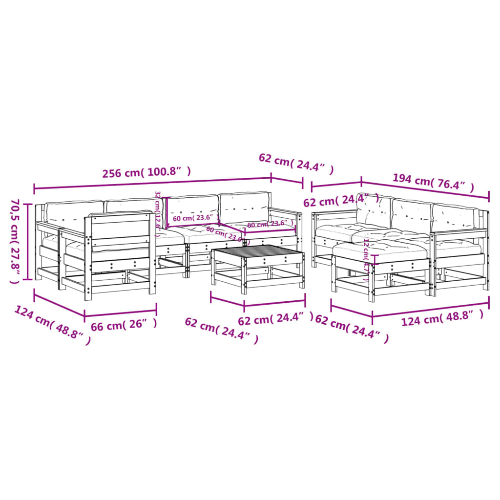 Set Divani da Giardino 10 pz con Cuscini Legno Massello Bianco | homemem39