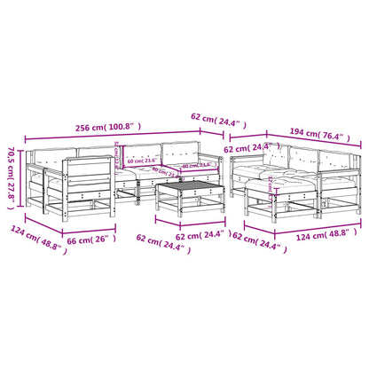 Set Divani da Giardino 10 pz con Cuscini Legno Massello Bianco | homemem39