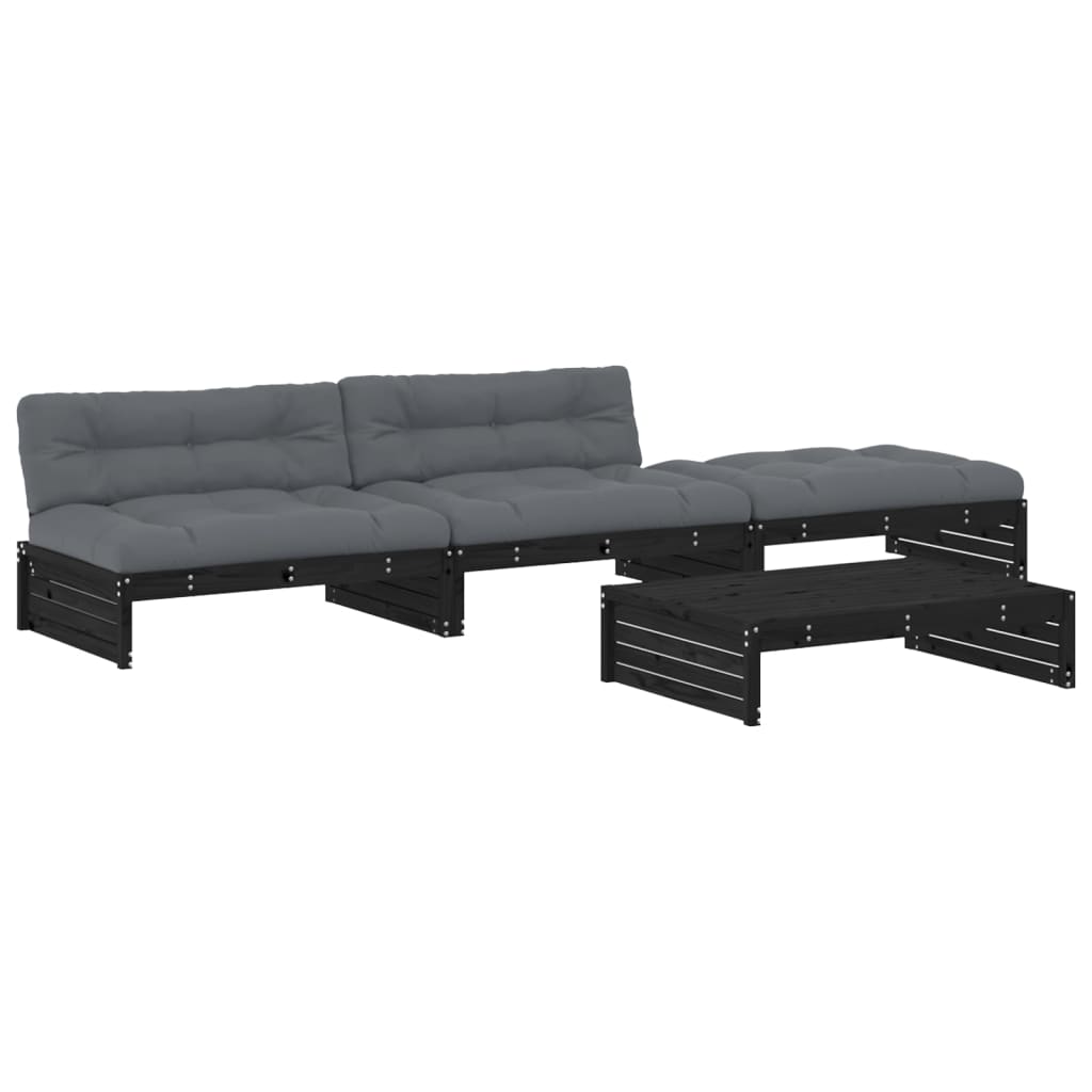 Set Divani da Giardino 4 pz con Cuscini in Legno Massello Nero - homemem39