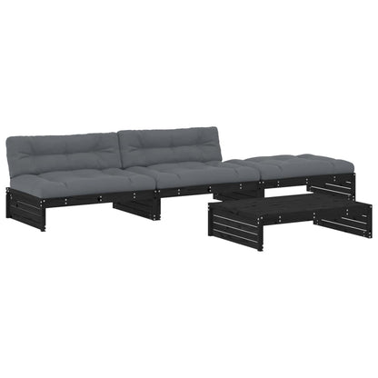 Set Divani da Giardino 4 pz con Cuscini in Legno Massello Nero - homemem39