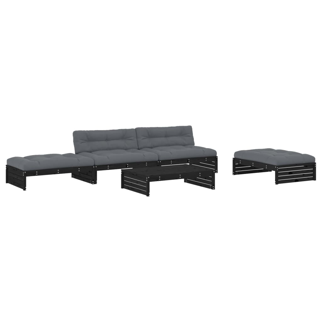 Set Divani da Giardino 5 pz con Cuscini in Legno Massello Nero - homemem39