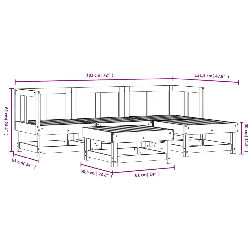 Set Salotto da Giardino 5 pz in Legno Impregnato di Pino | homemem39