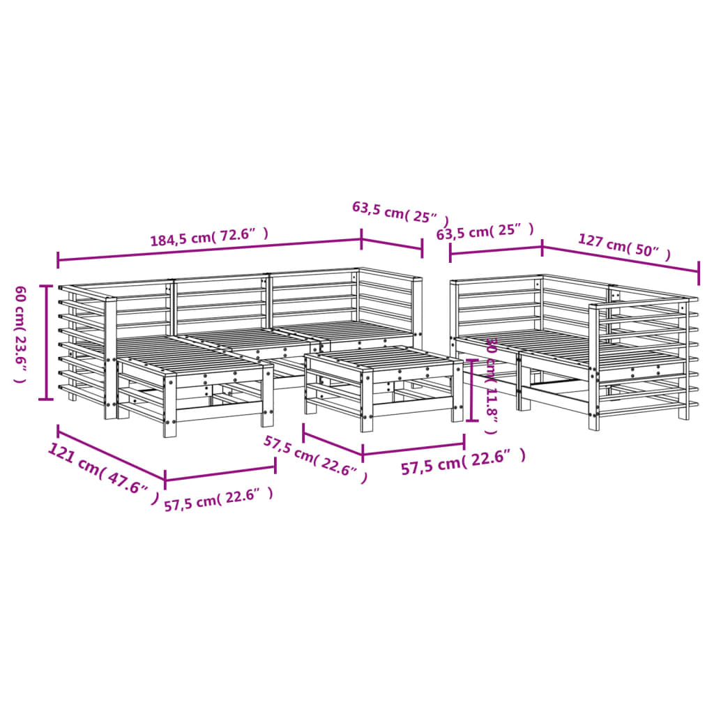 Set Salotto da Giardino 7 pz in Legno Massello di Pino | homemem39
