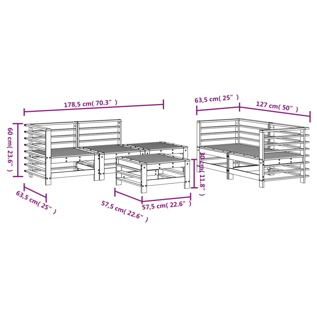 Set Salotto da Giardino 6 pz in Legno Massello di Pino | homemem39